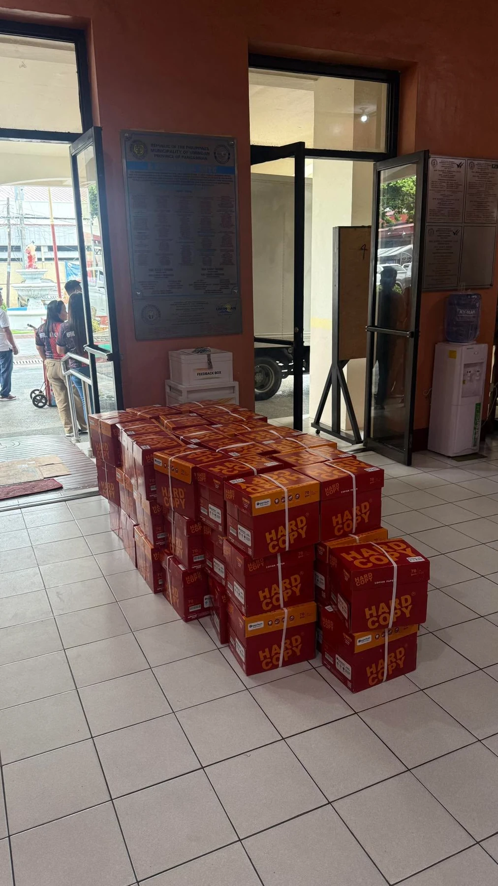 Products arranged at the customer destination for handoff