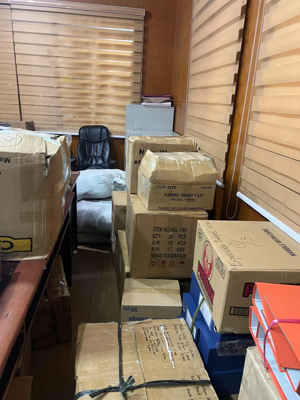 Boxed goods organized in MR14 inventory storage